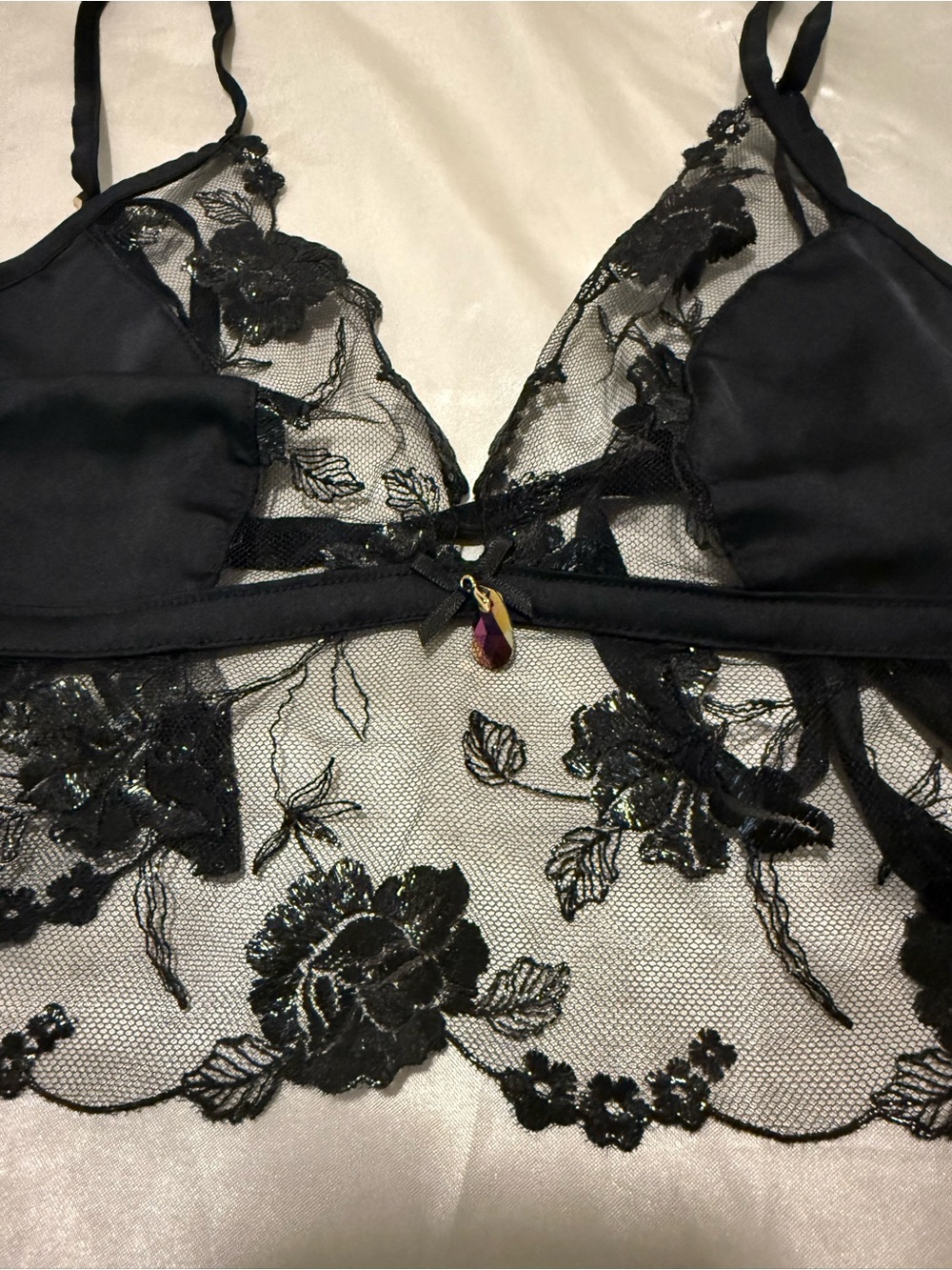 Honey Birdette Black Lace Bralette & Bikini Set with Satin Pouch - Picture 3 of 7